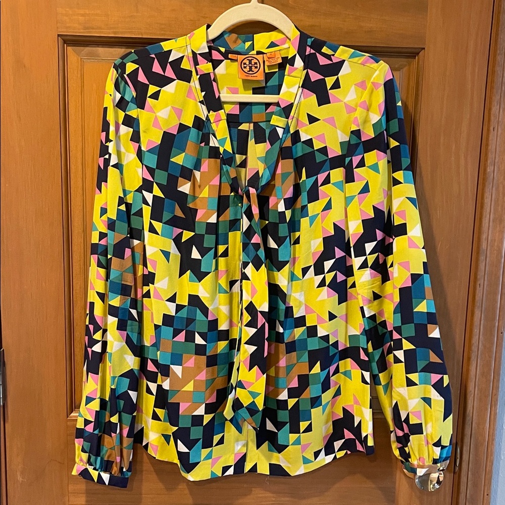 Tory Burch Multicolor Geometric Blouse with Bow - Picture 5 of 7